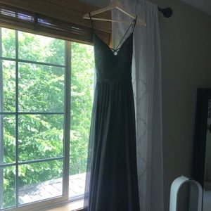 Formal dark gray beaded & chiffon gown